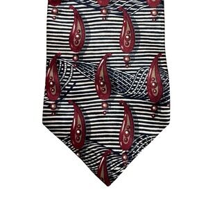 B.D. Baggies Mens Silk Necktie Burgundy Navy Paisley Geometric USA Made 57x3.75